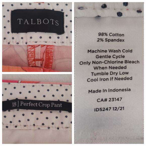 Talbots Sz 18‎ Red Orange Floral Tossed Flowers Perfect Crop Pants Stretchy - Picture 6 of 10